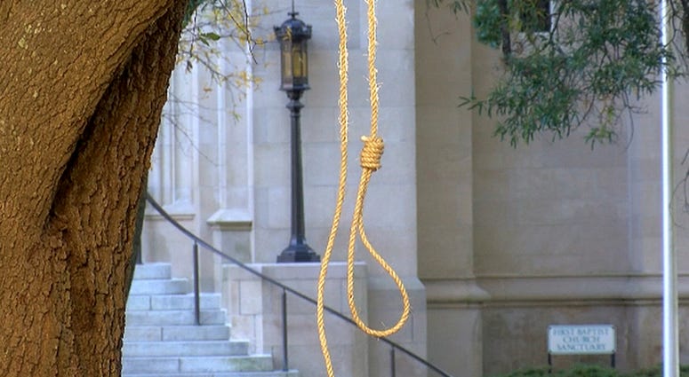 Noose hanging outside the Mississippi State capitol building, Monday. Noose hanging outside the Mississippi State capitol building, Monday.