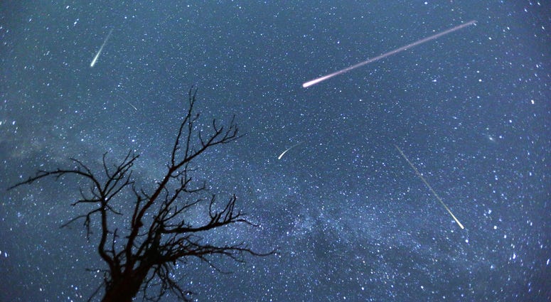 meteors and stars in the night sky