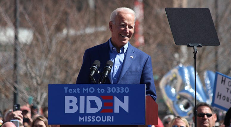 Joe Biden at the podium in St. Louis