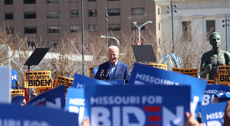 Joe Biden speaks to a crowd in St. Louis