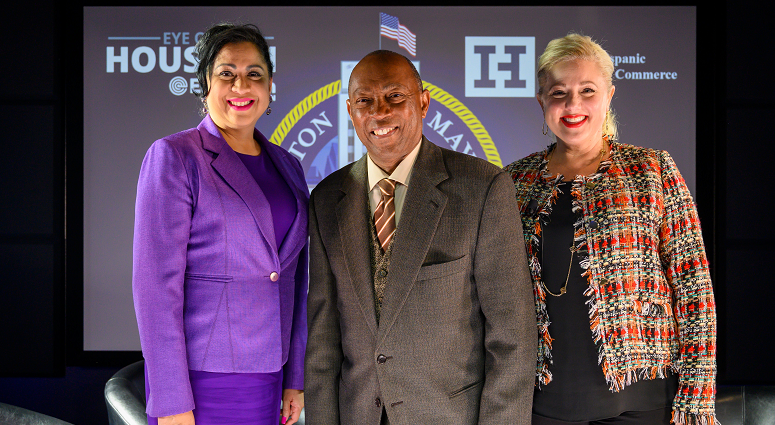 Sarah Frazier, Dr. Laura Murillo with Mayor Sylvester Turner