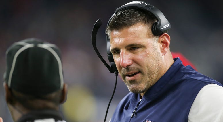 Tennessee Titans head coach Mike Vrabel argues with officials while the Titans play the Houston Texans in the fourth quarter at NRG Stadium.