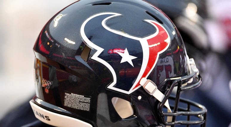 A general view of a Houston Texans helmet during the AFC Divisional Round playoff football game against the Kansas City Chiefs at Arrowhead Stadium.