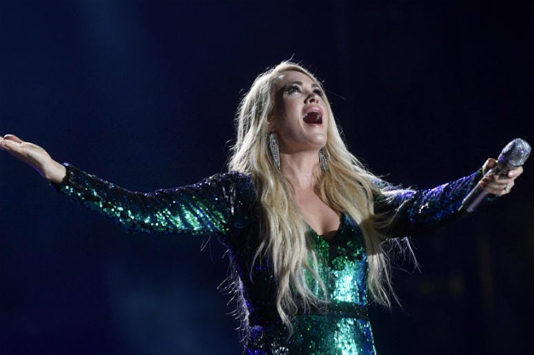 Carrie Underwood June 8, 2018; Nashville, TN, USA; Carrie Underwood performs at the 2018 CMA Music Fest at Nissan Stadium.