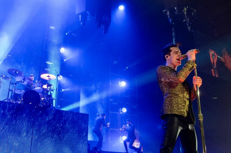 Brendon Urie of Panic! at the Disco at Allstate Arena on March 11, 2017, in Rosemont, Illinois Brendon Urie of Panic! at the Disco at Allstate Arena on March 11, 2017, in Rosemont, Illinois