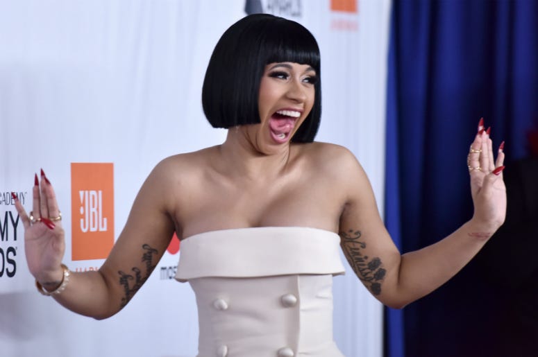 Recording artist Cardi B attends the Clive Davis and Recording Academy Pre-GRAMMY Gala and GRAMMY Salute to Industry Icons Honoring Jay-Z on January 27, 2018. Recording artist Cardi B attends the Clive Davis and Recording Academy Pre-GRAMMY Gala and GRAMMY Salute to Industry Icons Honoring Jay-Z on January 27, 2018.