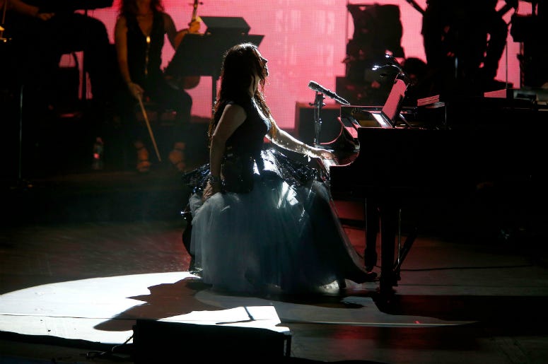 Amy Lee fronts Evanescence during their show at the PNC Bank Arts Center in Holmdel, NJ Amy Lee fronts Evanescence during their show at the PNC Bank Arts Center in Holmdel, NJ