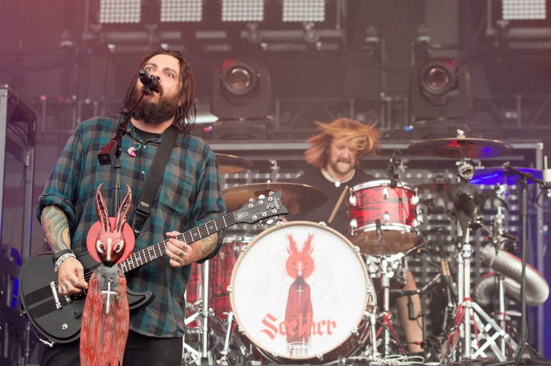 Shaun Morgan and John Humphrey of Seether during Chicago Open Air Music Festival at Toyota Park on July 15, 2017, in Bridgebiew, Illinois Shaun Morgan and John Humphrey of Seether during Chicago Open Air Music Festival at Toyota Park on July 15, 2017, in Bridgebiew, Illinois