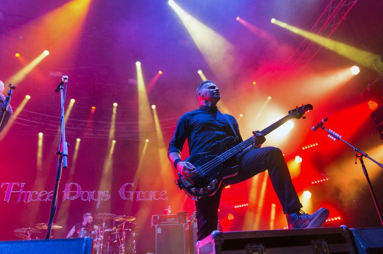 Popular Canadian post grunge rock band Three Days Grace and its bass guitarist Brad Walst performs at the Atlas Weekend Festival in National Expocenter. Popular Canadian post grunge rock band Three Days Grace and its bass guitarist Brad Walst performs at the Atlas Weekend Festival in National Expocenter.