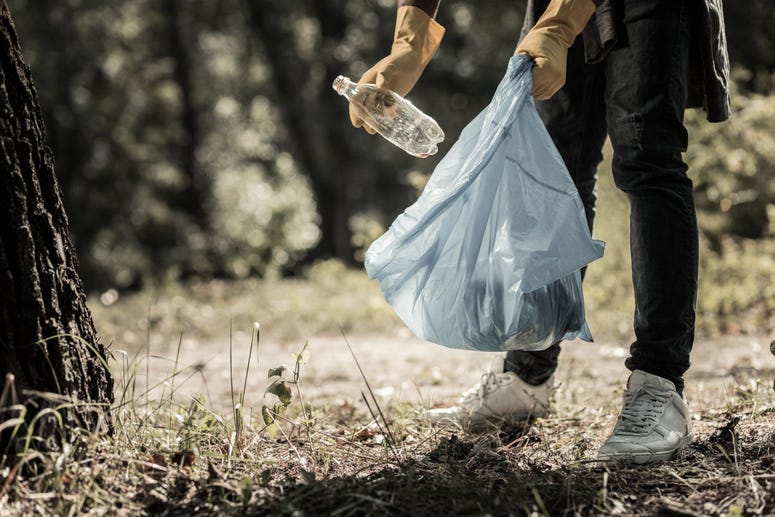 picking up trash