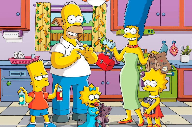 AP18205779455893 This image released by Fox shows animated characters, from left, Bart, Homer, Maggie, Marge and Lisa from "The Simpsons," which will premiere its 30th season this fall. (Fox via AP)