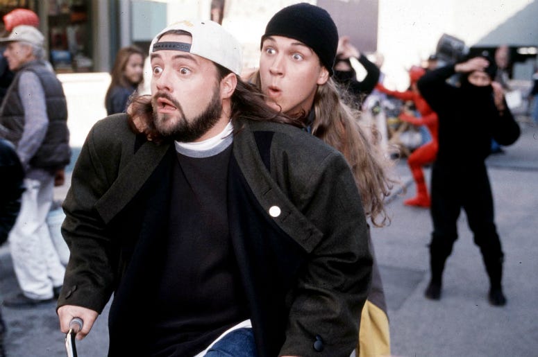 Actors Kevin Smith and Jason Mewes perform in the movie 'Jay and Silent Bob Strike Back' Actors Kevin Smith and Jason Mewes perform in the movie 'Jay and Silent Bob Strike Back'
