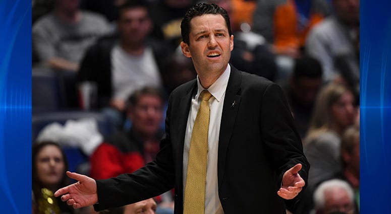 Vanderbilt Commodores head coach Bryce Drew questions a non call during the first half against the Texas A&M Aggies of the SEC conference tournament at Bridgestone Arena. Vanderbilt Commodores head coach Bryce Drew questions a non call during the first half against the Texas A&M Aggies of the SEC conference tournament at Bridgestone Arena.
