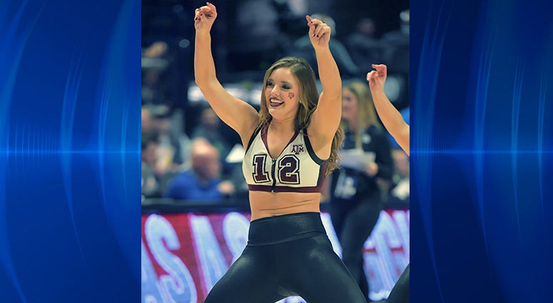 Texas A&M Aggies cheerleader performs against the Vanderbilt Commodores in the SEC conference tournament at Bridgestone Arena. Texas A&M Aggies cheerleader performs against the Vanderbilt Commodores in the SEC conference tournament at Bridgestone Arena.