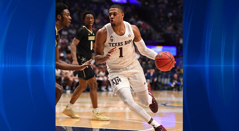 Texas A&M Aggies guard Savion Flagg (1) dribbles the ball against the Vanderbilt Commodores during the first half of the SEC conference tournament at Bridgestone Arena. Texas A&M Aggies guard Savion Flagg (1) dribbles the ball against the Vanderbilt Commodores during the first half of the SEC conference tournament at Bridgestone Arena.