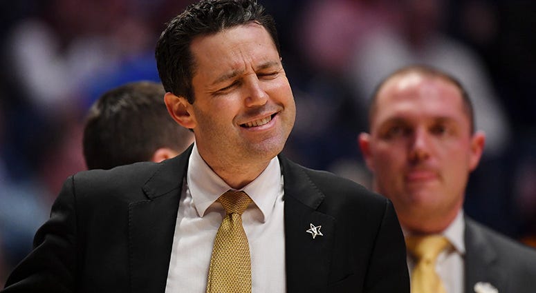 Vanderbilt Commodores head coach Bryce Drew reacts after a play against the Texas A&M Aggies during the second half of the SEC conference tournament at Bridgestone Arena Vanderbilt Commodores head coach Bryce Drew reacts after a play against the Texas A&M Aggies during the second half of the SEC conference tournament at Bridgestone Arena