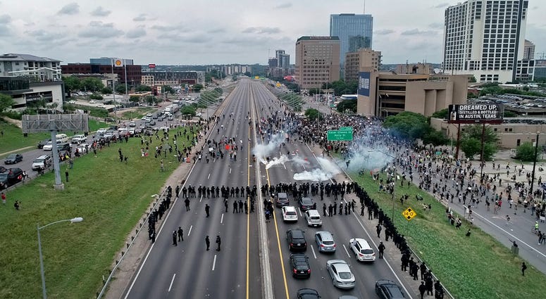 Protesters in downtown Austin