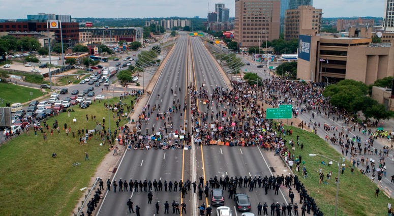 Protesters in downtown Austin