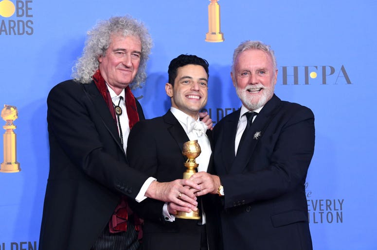 Rami Malek with Brian May and Roger Taylor of Queen