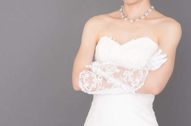 Bride, Wedding Dress, Arms Crossed, Gray Background Bride, Wedding Dress, Arms Crossed, Gray Background