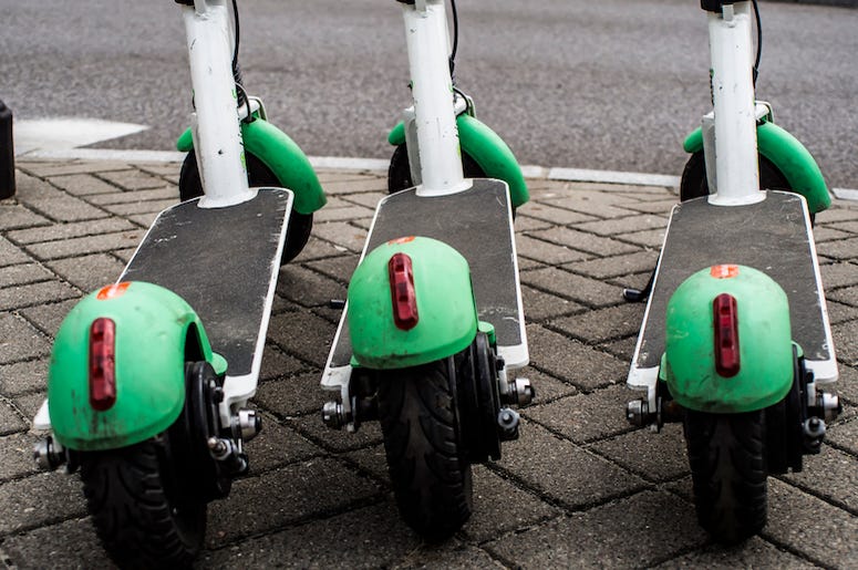 Lime Scooters, Electric Scooters, Parked, Street Lime Scooters, Electric Scooters, Parked, Street