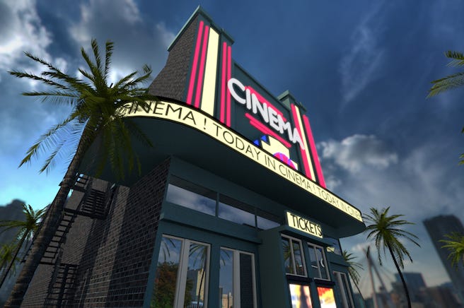 Movie Theater, Marquee, Sign, Outdoors, Cityscape Movie Theater, Marquee, Sign, Outdoors, Cityscape