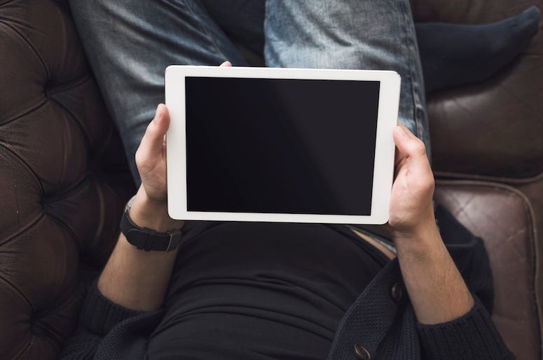 Man, Tablet, iPad, Couch, Relaxing, Jeans Man, Tablet, iPad, Couch, Relaxing, Jeans