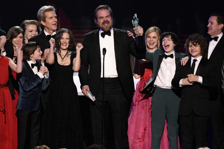 David Harbour speaks as cast members of Stranger Things (Netflix) accept the award for Outstanding Performance Stranger Things,New,Books,Upcoming,Season 3,2019,Release,Netflix,Show,TV,100.3 Jack FM
