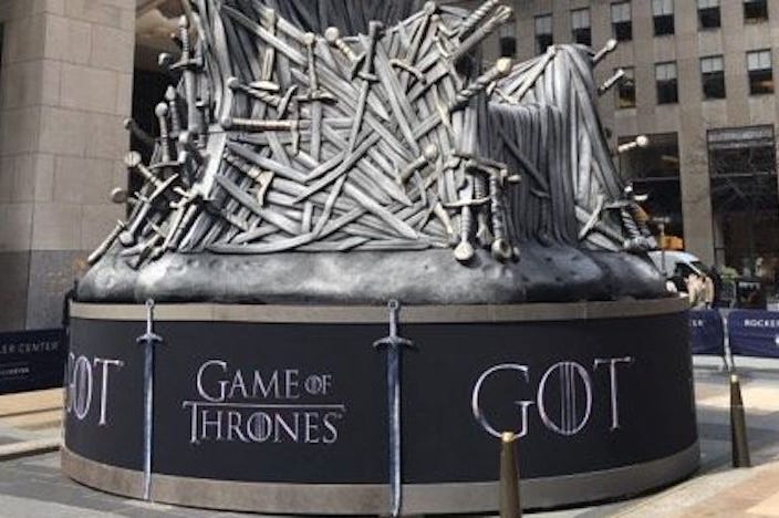 Game of Thrones, Logo, Iron Throne, Replica, Rockefeller Center Game of Thrones, Logo, Iron Throne, Replica, Rockefeller Center