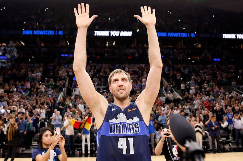 Dirk Nowitzki, Final Game, San Antonio, Waving To Crowd Dirk Nowitzki, Final Game, San Antonio, Waving To Crowd