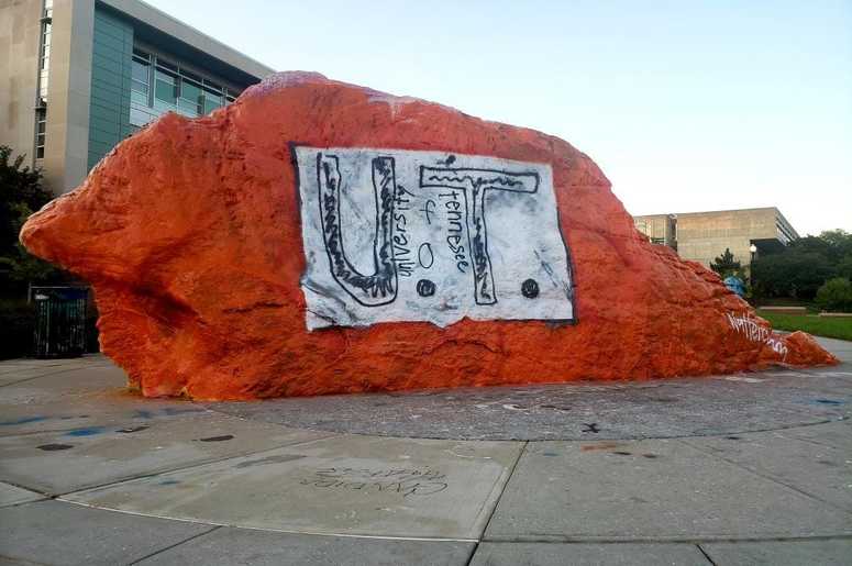 The Rock on the University of Tennessee campus painted with the t-shirt design created by a Florida boy The Rock on the University of Tennessee campus painted with the t-shirt design created by a Florida boy