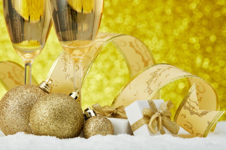 Champagne and Christmas ornaments Champagne and Christmas ornaments