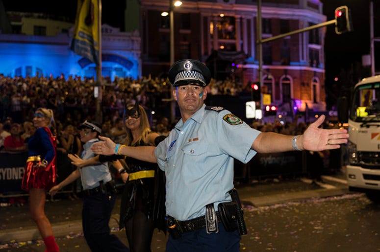 A police officer dances A police officer dances