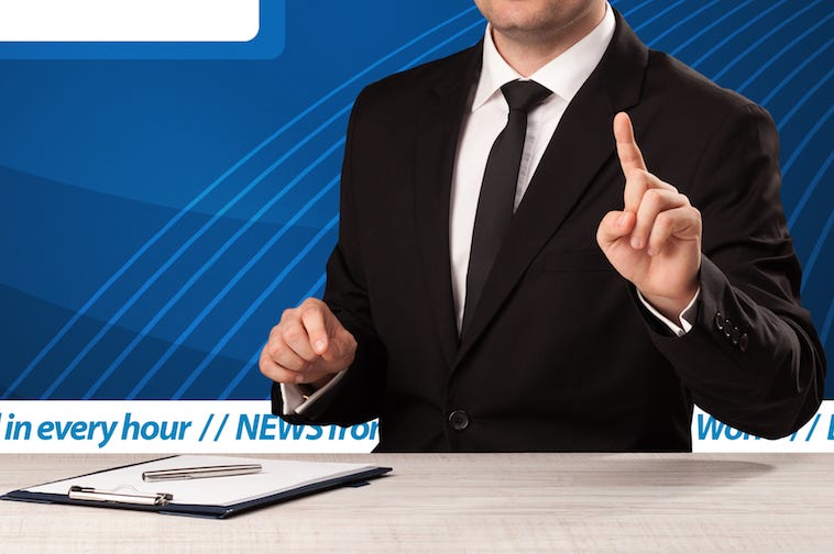News Anchor, Broadcast, Male, Desk, Pointing News Anchor, Broadcast, Male, Desk, Pointing