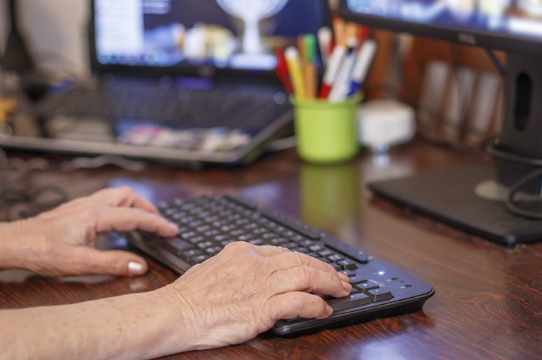 Elderly, Old, Woman, Typing, Keyboard Elderly, Old, Woman, Typing, Keyboard