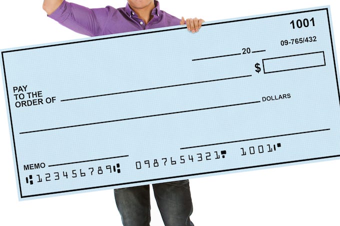Man, Giant Check, Isolated, White Background Man, Giant Check, Isolated, White Background