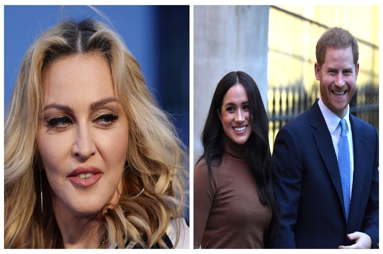 (Left) Madonna, Meghan markle and Prince Harry (Right) (Left) Madonna, Meghan markle and Prince Harry (Right)
