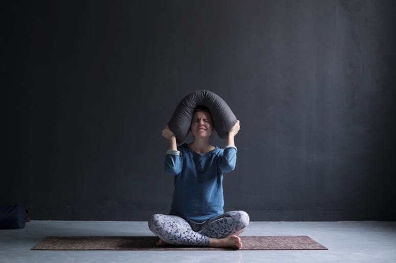 Angry woman in yoga class Angry woman in yoga class