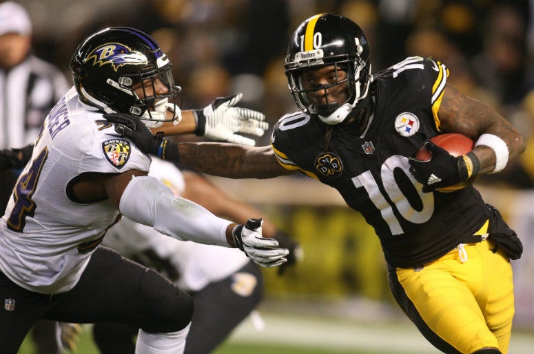 Pittsburgh Steelers wide receiver Martavis Bryant (10) returns a kick-off against Baltimore Ravens linebacker Tyus Bowser (54) during the third quarter at Heinz Field. 100.3 Jack FM,The Dan Patrick Show,Interview,Radio,NFL,Football,League,Troy Vincent,Vice President,VP,Operations,Kick Off,Punt,Return,Remove,Concussions,CTE,Chronic Traumatic Encephalopathy,Possible,Video,Pittsburgh Steelers,wide receiver,Martavis Bryant