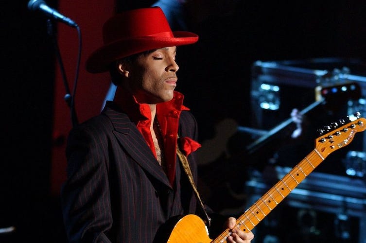 Prince, Rock and Roll Hall of Fame, Performance, Guitar Solo, Red Hat, 2004 Prince, Rock and Roll Hall of Fame, Performance, Guitar Solo, Red Hat, 2004