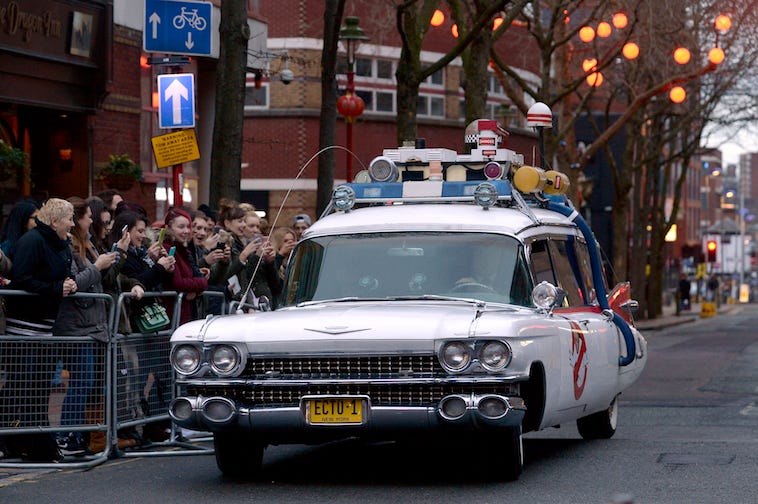 Ecto 1, Ghostbusters, Car, Vehicle, Street, Crowd, 2016 Ecto 1, Ghostbusters, Car, Vehicle, Street, Crowd, 2016