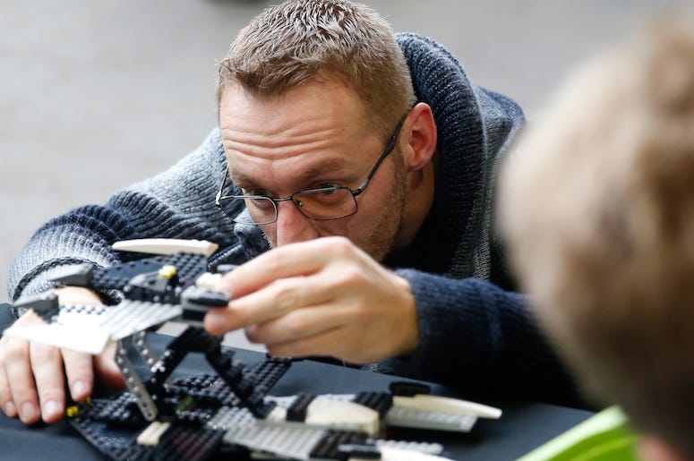 Man, Playing, Legos, Son, Watching, 2017 Man, Playing, Legos, Son, Watching, 2017