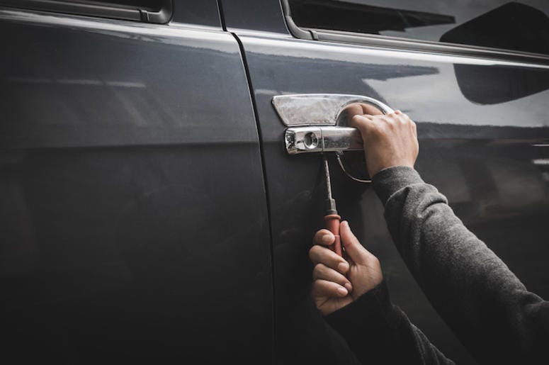 Man, Burglar, Stealing Car, Screwdriver Man, Burglar, Stealing Car, Screwdriver
