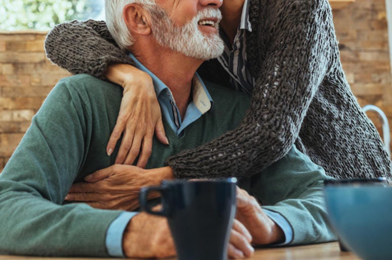 Husband, Wife, Older, Hugging, Cute, Smile, Kitchen Husband, Wife, Older, Hugging, Cute, Smile, Kitchen