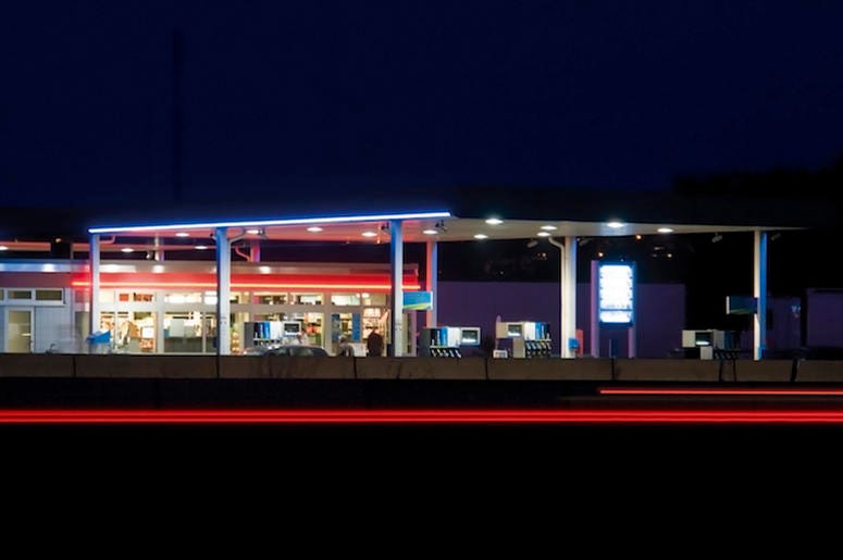 Gas Station, Pumps, Night, Neon Lights, Service Station Gas Station, Pumps, Night, Neon Lights, Service Station