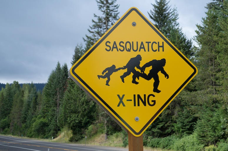 Sasquatch, Bigfoot, Sasquatch Crossing, Road Sign, Highway, Oregon, Wilderness Sasquatch, Bigfoot, Sasquatch Crossing, Road Sign, Highway, Oregon, Wilderness