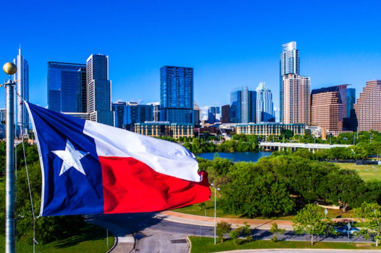 Texas, Flag, Austin, Downtown, Skyline, Blue Sky, Perfect Day Texas, Flag, Austin, Downtown, Skyline, Blue Sky, Perfect Day