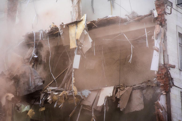 Demolished Building, Floors, Rubble, Explosion Demolished Building, Floors, Rubble, Explosion