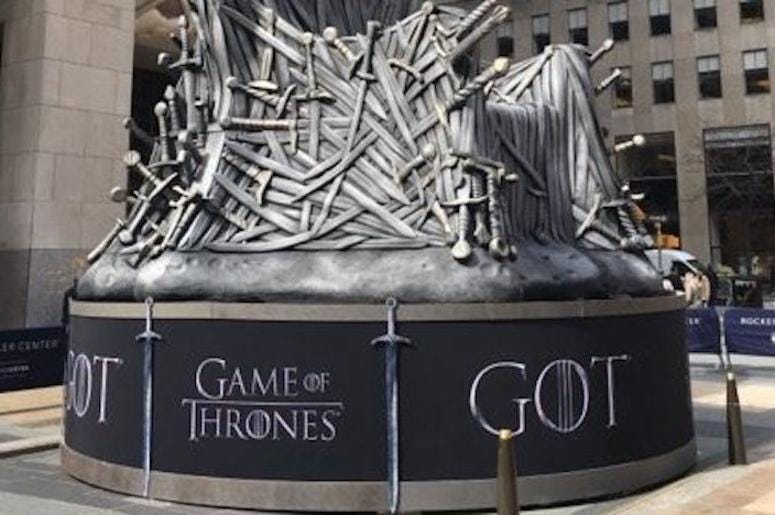 Game of Thrones, Logo, Iron Throne, Replica, Rockefeller Center Game of Thrones, Logo, Iron Throne, Replica, Rockefeller Center