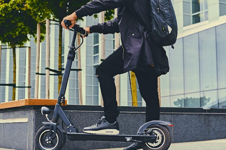 Electric Scooter, Downtown, Pose, Man Electric Scooter, Downtown, Pose, Man